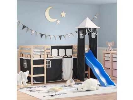 Dětská patrová postel s věží bílá a 80 x 200 cm borovice [3207063]