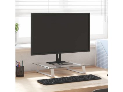 Stojan na monitor 40 x 35 x 8 cm tvrzené sklo a kov [374219] (Barva Bílá)