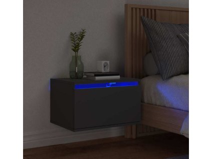Nástěnný noční stolek s LED osvětlením [836828] (Barva Černá)