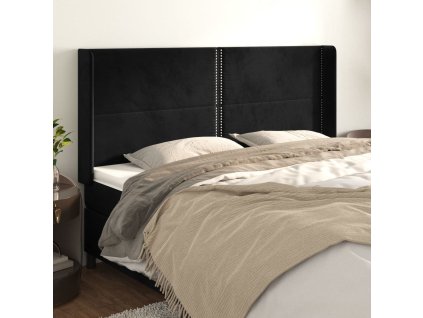 Čelo postele typu ušák 163x16x118/128 cm samet [3119496] (Barva Černá)