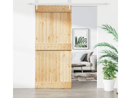 Posuvné dveře s kováním 90 x 210 cm masivní borové dřevo [3203257]