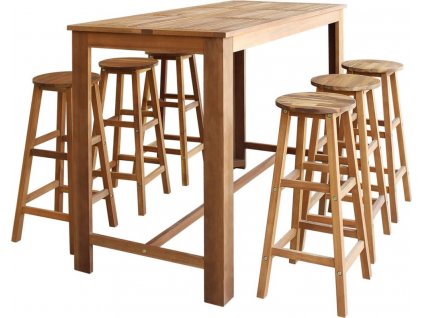 Barový stůl a stoličky sada 7 ks masivní akáciové dřevo [246670]