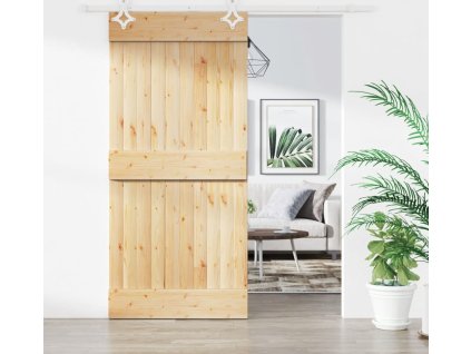 Posuvné dveře s kováním 90 x 210 cm masivní borové dřevo [3203182]