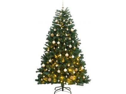 Umělý sklápěcí vánoční stromek s 300 LED a koulemi 210 cm [3210147]