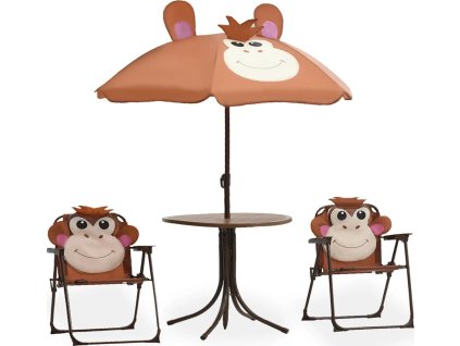 3dílný dětský zahradní bistro set se slunečníkem [48099] (Barva Hnědá)