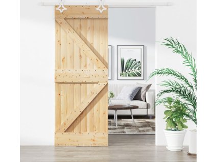 Posuvné dveře s kováním 80 x 210 cm masivní borové dřevo [3203176]