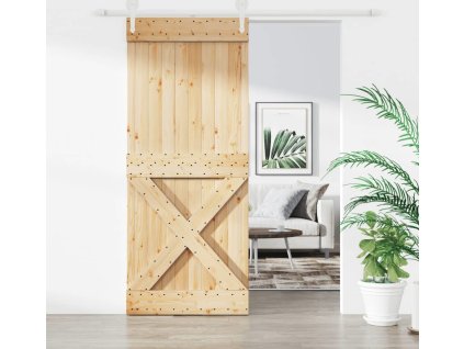 Posuvné dveře s kováním 100 x 210 cm masivní borové dřevo [3203253]