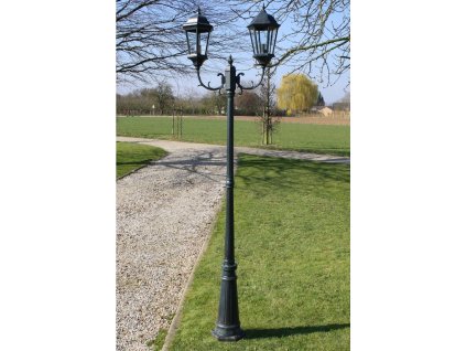 Zahradní lampa vysoká 2ramenná 230 cm tmavě zelená/černá hliník [40244]