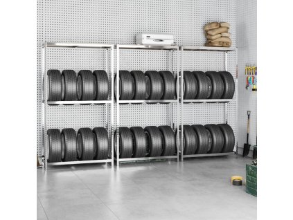 2patrové regály na pneumatiky 3 ks stříbrné 110x40x180 cm ocel [3154232]