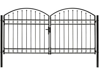 Dvoukřídlá zahradní brána s obloukem ocelová 300 x 125 cm černá [143089]