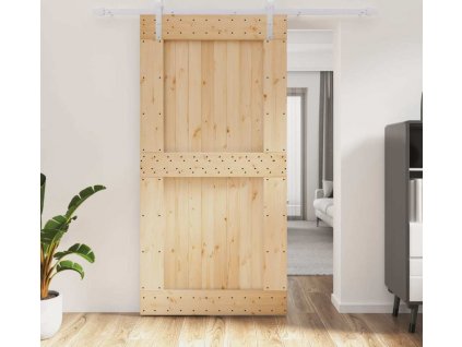 Posuvné dveře s kováním 100 x 210 cm masivní borové dřevo [3203037]