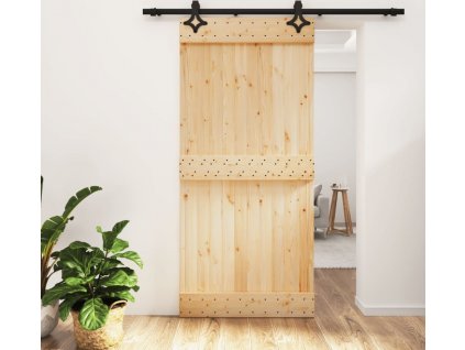 Posuvné dveře s kováním 95 x 210 cm masivní borové dřevo [3203143]