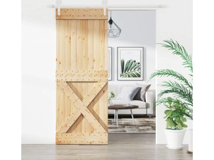 Posuvné dveře s kováním 80 x 210 cm masivní borové dřevo [3203224]