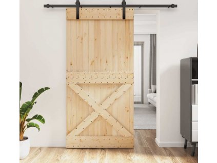 Posuvné dveře s kováním 100 x 210 cm masivní borové dřevo [3203003]