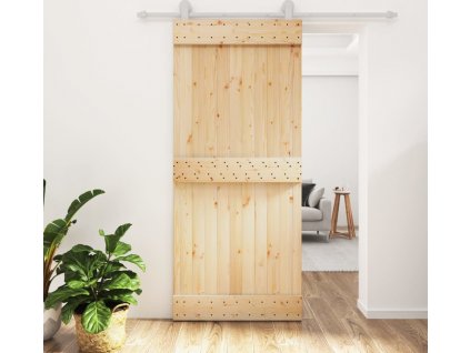 Posuvné dveře s kováním 90 x 210 cm masivní borové dřevo [3203089]
