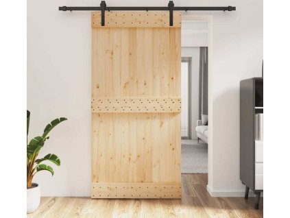 Posuvné dveře s kováním 100 x 210 cm masivní borové dřevo [3202991]