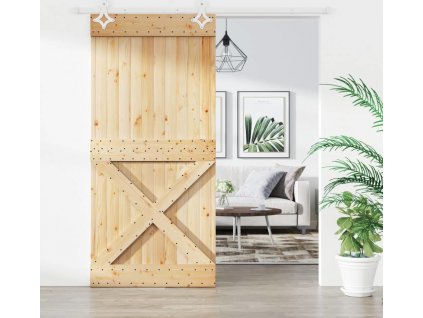 Posuvné dveře s kováním 100 x 210 cm masivní borové dřevo [3203196]