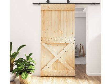 Posuvné dveře s kováním 100 x 210 cm masivní borové dřevo [3203081]