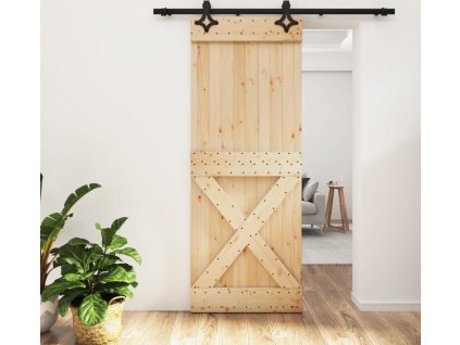 Posuvné dveře s kováním 80 x 210 cm masivní borové dřevo [3203133]