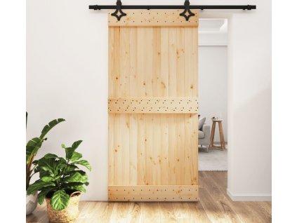 Posuvné dveře s kováním 100 x 210 cm masivní borové dřevo [3203144]
