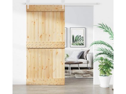 Posuvné dveře s kováním 100 x 210 cm masivní borové dřevo [3203259]