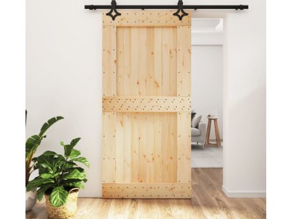 Posuvné dveře s kováním 100 x 210 cm masivní borové dřevo [3203150]