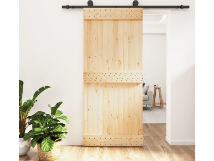 Posuvné dveře s kováním 90 x 210 cm masivní borové dřevo [3203067]