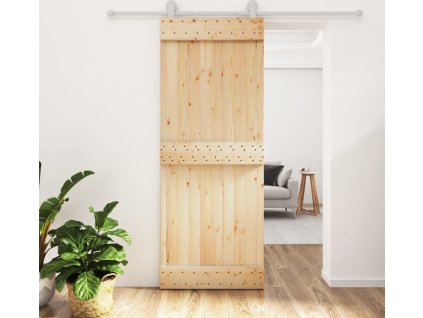 Posuvné dveře s kováním 80 x 210 cm masivní borové dřevo [3203105]