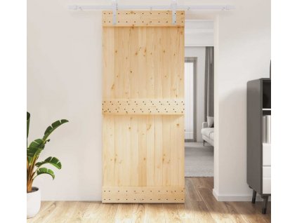 Posuvné dveře s kováním 90 x 210 cm masivní borové dřevo [3203011]