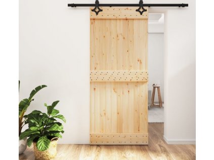 Posuvné dveře s kováním 90 x 210 cm masivní borové dřevo [3203142]