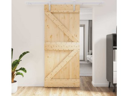 Posuvné dveře s kováním 90 x 210 cm masivní borové dřevo [3203024]