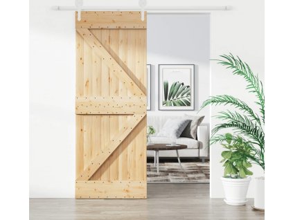 Posuvné dveře s kováním 80 x 210 cm masivní borové dřevo [3203213]