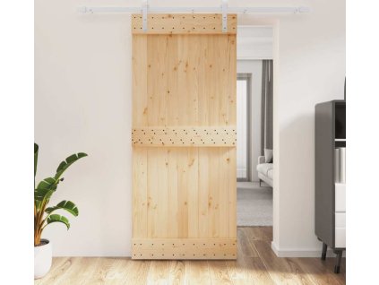 Posuvné dveře s kováním 90 x 210 cm masivní borové dřevo [3203029]