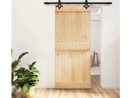 Posuvné dveře s kováním 90 x 210 cm masivní borové dřevo [3203127]