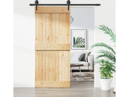 Posuvné dveře s kováním 90 x 210 cm masivní borové dřevo [3203202]