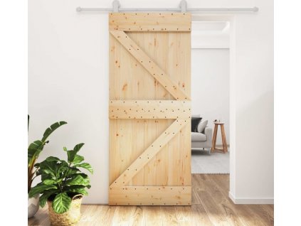 Posuvné dveře s kováním 90 x 210 cm masivní borové dřevo [3203102]