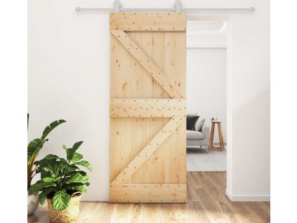 Posuvné dveře s kováním 80 x 210 cm masivní borové dřevo [3203101]