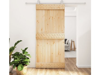 Posuvné dveře s kováním 95 x 210 cm masivní borové dřevo [3203108]