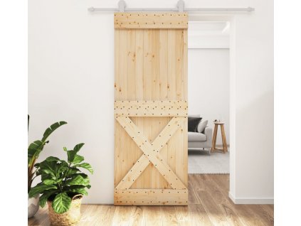 Posuvné dveře s kováním 80 x 210 cm masivní borové dřevo [3203095]