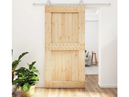 Posuvné dveře s kováním 100 x 210 cm masivní borové dřevo [3203115]