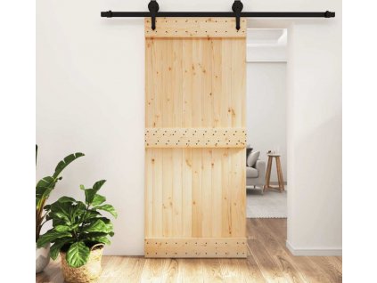 Posuvné dveře s kováním 90 x 210 cm masivní borové dřevo [3203233]
