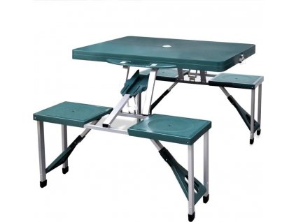Skládací kempingový set stůl a 4 stoličky, hliník, extra lehký, šedý [41456]