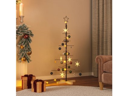 Kovový vánoční stromeček s dřevěnou základnou černý 120 cm [359603]