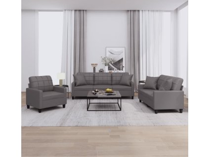 3dílná sedací souprava s polštáři umělá kůže [3201350] (Barva Šedá)
