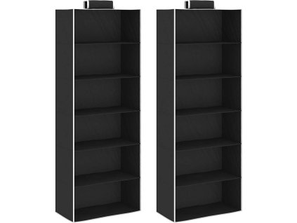 Závěsný organizér na oblečení 2 ks s 6 policemi textil [288325] (Barva Černá)