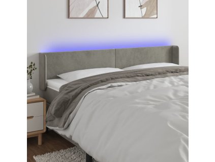 Čelo postele s LED 183 x 16 x 78/88 cm samet [3123016] (Barva Světle šedá)