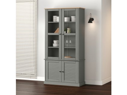 Prosklená vitrína VIGO 85x35x170 cm masivní borové dřevo [353195] (Barva Šedá)