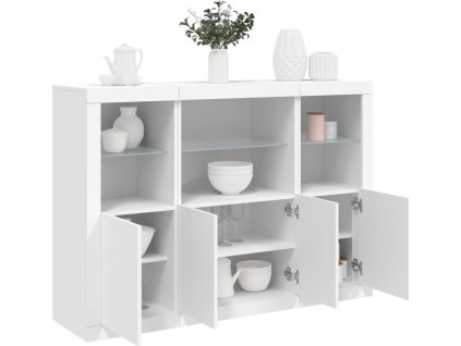 Příborníky s LED osvětlením 3 ks kompozitní dřevo [3209107] (Barva Bílá)