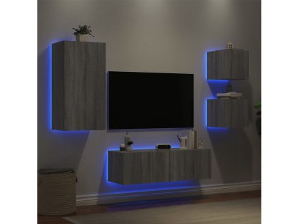 4dílná obývací stěna s LED osvětlením [3216885] (Barva Kouřový dub)
