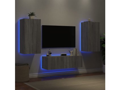 3dílná obývací stěna s LED osvětlením [3216879] (Barva Šedá sonoma)